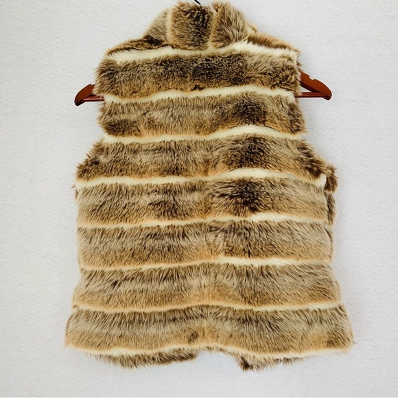 Outdoor Edition by Parkhurst Faux Fur Vest Women Medium Multi Brown Tan Striped - Picture 11 of 11